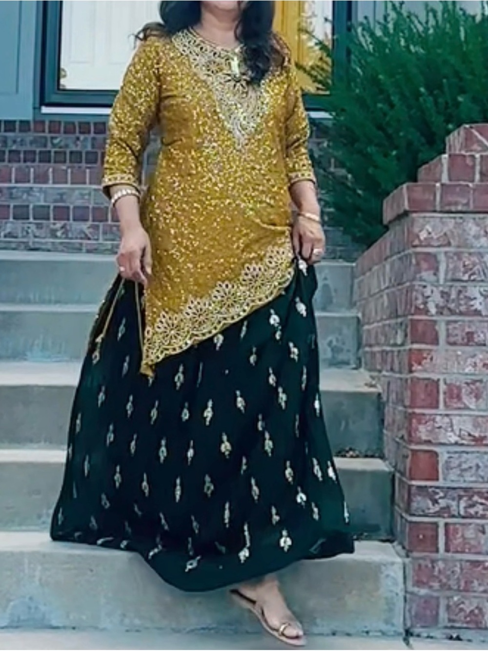 Embellished Black Maxi Skirt with Gold Motif